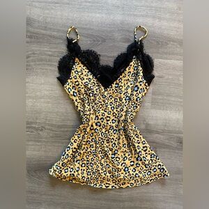 Leopard Print Lace Trim Cami Top